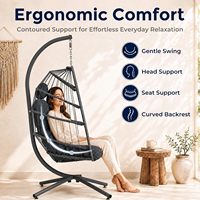 Fauteuil suspendu Danlong en forme d'œuf avec support, pour intérieur et extérieur, en osier gris, avec coussin épais, pour patio