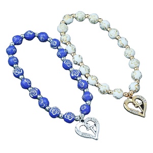 Simple Rosary <strong>Bracelets</strong> with <strong>Large</strong> Pendant Rose Flower Prayer <strong>Beads</strong> <strong>Bracelets</strong> Jewelry for Women and Men - Product Image 1