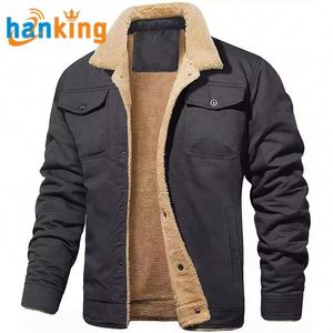 Nouvelles vestes d'automne et d'hiver pour hommes, rembourrées en coton, élégantes, décontractées, couleur unie, coupe-vent, en denim, col à revers, manteau épais et chaud - Product Image 1