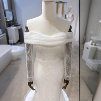 Robes de mariée Lsam10 pour mariées, avec perles, dentelle, jupe sirène, corsage, épaules dénudées, traîne détachable Jancember