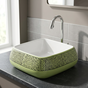 Lavabo ovale en porcelaine, design marbre, de bonne qualité, en céramique, pour salle de bain, à poser sur comptoir, lavabo d'angle pour se laver les mains. - Product Image 1