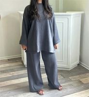 Ensemble Abaya 2 Pièces pour Femme Musulmane : Haut et Pantalon – Tenue Islamique Modeste pour Femme – Tunique Abaya Hiver Grande Taille avec Pantalon Assorti