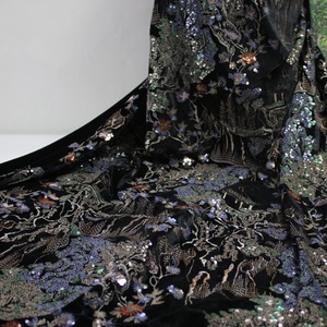 Vải Jacquard cao cấp LH thêu sequin nhung đen dùng cho đầm dạ hội, quần áo mùa đông, giày dép, túi xách - Product Image 4