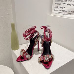 Elegante bailarina tacones altos joya sandalias de diamantes de imitación puntiagudos zapatos de aguja dorados mujeres nuevos estilos Sandalias de tacón - Product Image 5