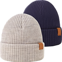 Bonnet en laine mérinos mélangée à côtes, style plié, avec logo personnalisé, pour homme et femme, unisexe, doux, idéal pour l'hiver