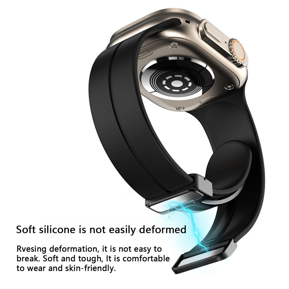 Rubber Watch Strap for Iwatch 11 10 9-1 Ultra, Adjustable Foldable Magnetic Buckle Silicone Watch Band for Apple 38-49mm