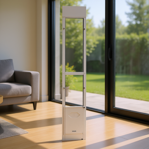 Puerta Corredera Ajustable de Vidrio para Mascotas (Perros) de 91-96 Pulgadas con Marco de Aluminio y Diseño con Cerradura, Modelo con Solapa de 10 1/4 x 16 1/4 - Product Image 3