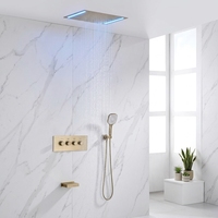 Ensemble de douche mural encastré contemporain poli à LED, mitigeur de salle de bain en laiton céramique à poignée unique, luxe, pluie et massage
