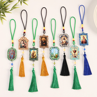 Pendentif personnalisé double face en résine UV avec pompon, ornement religieux catholique en relief, décoration pour voiture et maison, cadeau souvenir