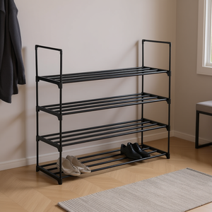 ชั้นวางรองเท้าโลหะสีดำ 4 ชั้น YS แบบตั้งพื้น ชั้นเก็บของดีไซน์ทันสมัยเรียบง่าย เหมาะสำหรับทางเข้าบ้าน ห้องนอน ตู้เสื้อผ้า - Product Image 2
