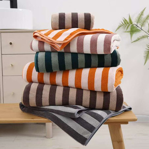 Ensemble de serviettes absorbantes épaisses pour adultes en polaire corail à larges rayures, douces et non pelucheuses, pour le visage et usage domestique - Product Image 2