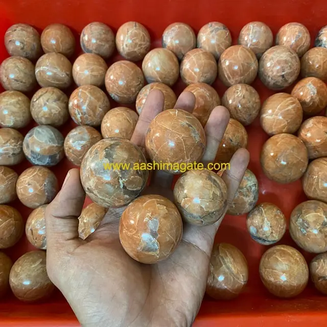 卸売ピーチムーンストーンボール球天然石クリスタルクラフト風水装飾ボール球