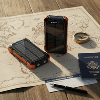 Banque d'alimentation solaire sans fil USB-A/USB-C/Micro USB 15W à charge rapide avec 4 câbles intégrés, lampe torche LED, en ABS, portable
