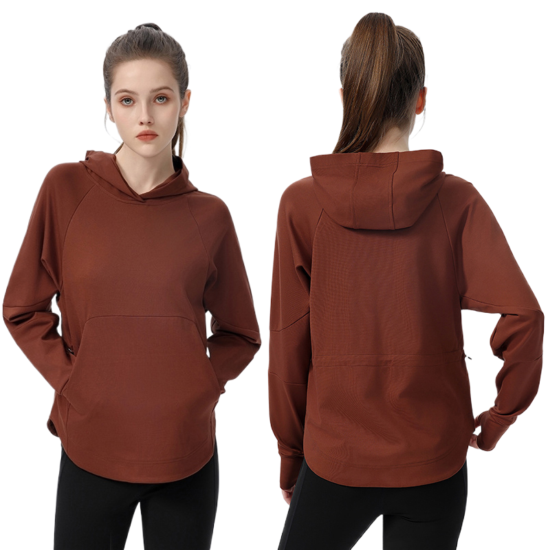 Women's Custom Logo Casual Long Sleeve Hoodie Sweater Wholesale Yoga Tops with Breathable Loose Hooded Pullover Yoga Clothing