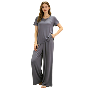 Pigiama in Bambù e Spandex Traspirante per Donna, Set con Maglia <span class=keywords><strong>a</strong></span> Maniche Corte e Pantaloni, Abbigliamento <span class=keywords><strong>da</strong></span> <span class=keywords><strong>Notte</strong></span> - Product Image 1