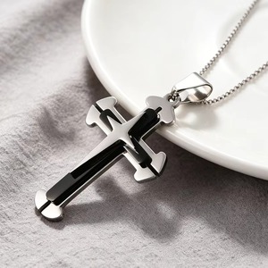Hip Hop Biker <b>Cross</b> <b>Pendant</b> for <b>Men</b> Double Layer Stainless Steel <b>Cross</b> <b>Pendant</b> Christian Religious Jewelry Boyfriend Gift - Product Image 4