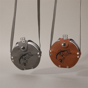 Nuova Fiaschetta Rotonda Portatile in Acciaio Inox da 8 oz per Liquori e Vino con Custodia Protettiva in Pelle per Pesca e Campeggio - Product Image 2