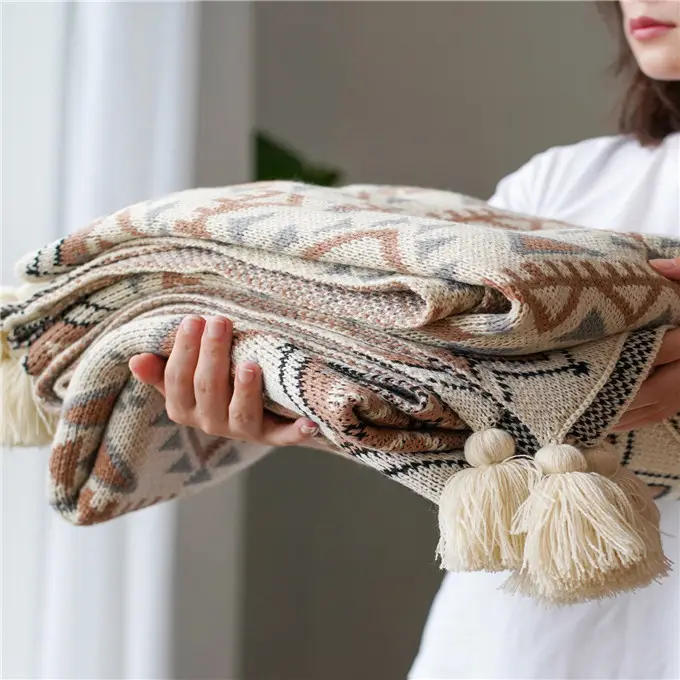 New best W51070 Woven Cotton Throw Blanket with Tassels Hand Woven Throws Tassels Rust Color Bohemian Throw Blanket