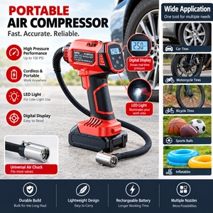 <b>Red</b> Car Version ST-9627 130W Portable Tire Inflator Handheld Digital Air <b>Pump</b> with Light - Product Image 5