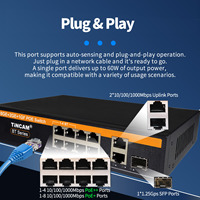 TINCAM OEM SKD Switch PoE Gigabit Inteligente de 8 Puertos, 2 Uplinks de 1000M, 1 SFP, 802.3 BT, Potencia de 200W, VLAN, Switch de Red para Cámaras IP CCTV