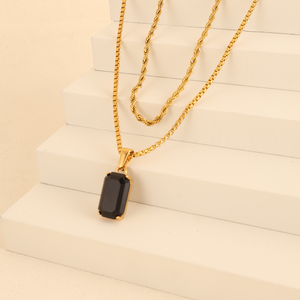 Kalung liontin grosir Mode Pria perhiasan batu permata liontin baja antikarat hitam Onyx Lapis kalung Aventurine - Product Image 3