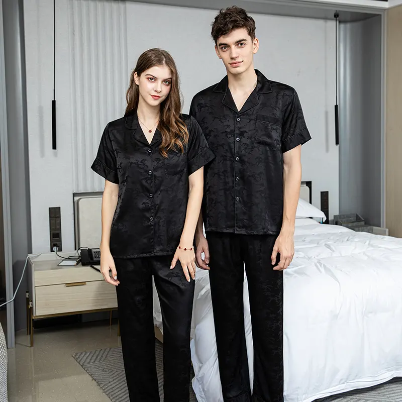 Luxury Nightwear Pajamas Soft Short Sleeve Sleepwear Button Down Pj Sets for Women and Men