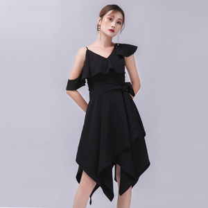 Nueva tendencia ropa elegante de las mujeres vestido Sexy sin mangas negro volantes asimétrica vestido fiesta vestido de mujer - Product Image 2