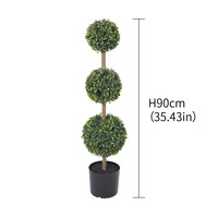 Arbre Topiaire Artificiel en Buis PE de 90 cm, 3 Boules, Résistant aux UV, Écologique, Plante Artificielle en Pot pour Jardin et Hôtel (Vente en Gros)