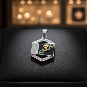 Colgante Om de Plata de Ley 925 para Hombre y Mujer, con Circonita, Collar Espiritual Tradicional - Product Image 1