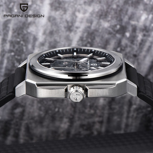 เบอร์จานี สเกเลตันนาฬิกาข้อมือแบบกลไก หน้าปัดกระจก สแตนเลสสตีลสำหรับผู้ชาย PD-1791 ตัวเรือนทรงสี่เหลี่ยม กันน้ำ 50 เมตร สายหนังวัว - Product Image 3