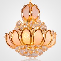 Lustre de luxe doré LED plafonnier moyen décoratif cristal fleur lumières pour chambre salle à manger éclairage décoratif