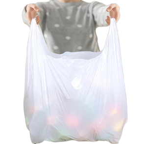 Sacs en T-shirt écologiques biodégradables en amidon de maïs + PLA + PBAT - Robuste, léger, poignée en forme de gilet personnalisée avec impression sérigraphique pour tous - Product Image 1