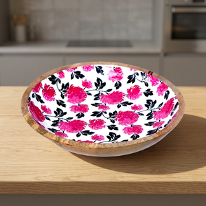Cuenco de madera con textura de flor esmaltada para ensalada, tazón para servir - Product Image 3