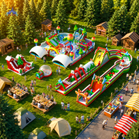 Aire de jeux gonflable de Noël avec parcours d'obstacles, toboggans secs et jeux de rebond pour locations de vacances et événements saisonniers
