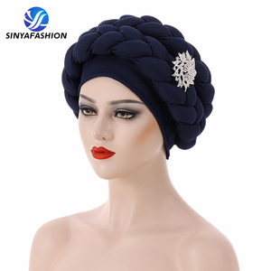 Sinya Dernier modèle <span class=keywords><strong>Aso</strong></span> <span class=keywords><strong>Oke</strong></span> Auto <span class=keywords><strong>Gele</strong></span> Turban pour femme, Bonnet foulard musulman pour tresses, en coton, Turbante - Product Image 6