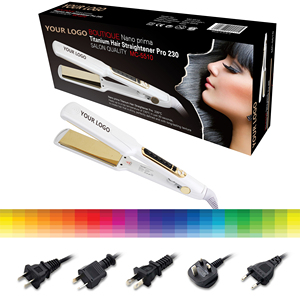 Lisseur de cheveux en titane haut de gamme MAC Styler, <span class=keywords><strong>fer</strong></span> à <span class=keywords><strong>lisser</strong></span> électrique blanc or, 5 niveaux de chaleur réglables avec affichage LED, chauffe rapide, usage domestique - Product Image 4