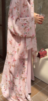Abaya ouverte personnalisée Hafizah OEM à imprimé floral rose, robe musulmane pour femmes, en mousseline transparente à manches larges, style Dubaï, robe islamique modeste pour l'Aïd