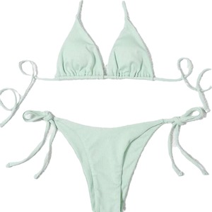 Bikini Sexy Europeo Americano de Dos Piezas con Tiras Finas y Escote en V, Conjunto de Baño Dividido con Textura Acanalada y Cintura Cruzada, 2023 - Product Image 5