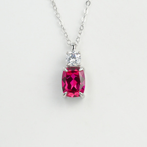 925 Sterling Silver Lab Created Ruby Pendant Necklace for Women - Product Image 1