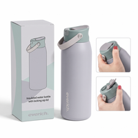 Bouteille d'eau isotherme Everich personnalisée en acier inoxydable à double paroi avec couvercle à bec verrouillable et poignée à bouton-poussoir