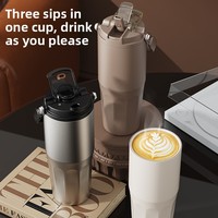 Nouvelle tasse thermos sous vide grande capacité avec double paille et revêtement en céramique, design minimaliste moderne pour utilisation en voiture