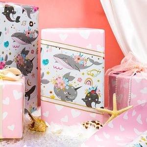 Whale Rainbow Ocean Theme Gift Wrapping <b>Paper</b> 17 Inch X 33 Feet Reversible For Baby Shower Birthday Pink Heart Design - Product Image 4