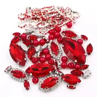 Strass, perles et chaîne en cristal, yeux de cheval rouge, qualité supérieure, mélange, vente en gros