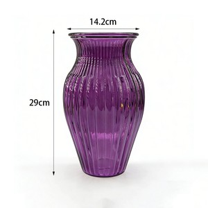Vaso <span class=keywords><strong>in</strong></span> <span class=keywords><strong>Vetro</strong></span> Alto Scanalato Viola, Vaso Decorativo per Fiori con Design Scanalato per Casa, Pavimento, Matrimoni, Vendita all'Ingrosso - Product Image 6