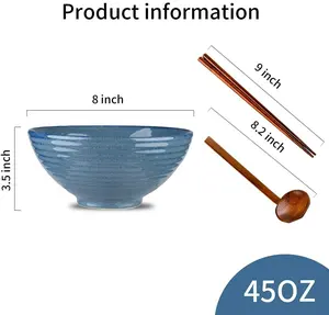 반응성 유약 45 온스 일본 우동 국수 그릇 수프 Soba Pho 용 대형 세라믹 라면 그릇