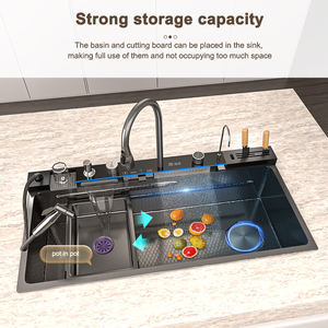 Évier de cuisine à fente unique en acier inoxydable 304 nano domestique, grand évier à cascade avec pistolet pulvérisateur et porte-couteau - Product Image 2