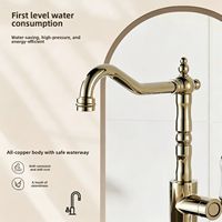 Robinet de cuisine rétro français classique européen en cuivre et argent, créatif, pour évier, avec eau chaude et froide, et cartouche céramique