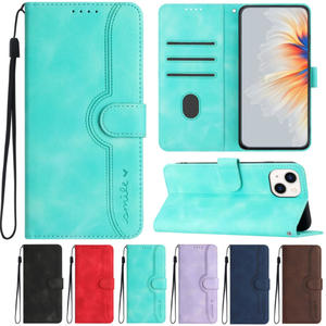 Étui portefeuille en relief coloré avec motif d'impression pour iPhone 14, couverture de téléphone Folio <span class=keywords><strong>Book</strong></span> pour Samsung S23 S22 avec sangle - Product Image 2