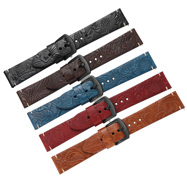 Win-Win Wrist Strap Elegant Genuine Carved Leather 20mm Quick Release Watch Bands Compatible with Huawei Watches