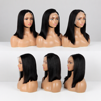 Perruque courte bob en cheveux humains vierges bruts vietnamiens, lisses SDD, avec dentelle frontale HD, double densité